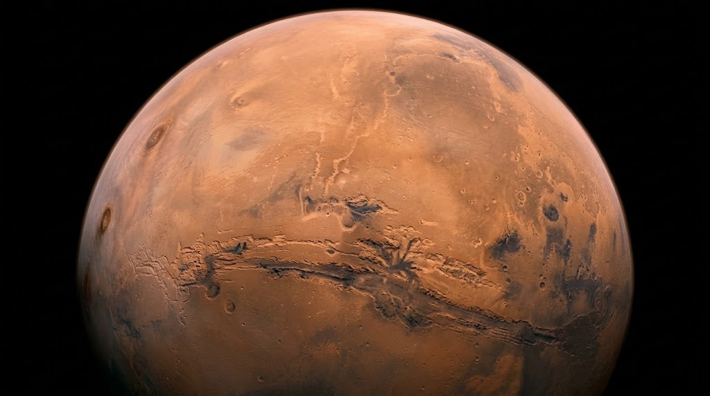 El planeta Marte con el gran cañón Valles Marineris