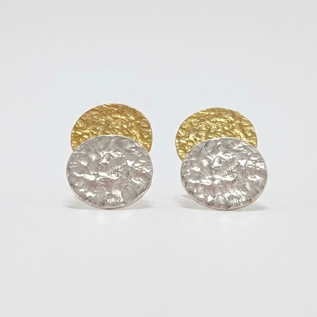 Pareja de pendientes Eclipse Solar, dos círculos de plata y oro vermeil