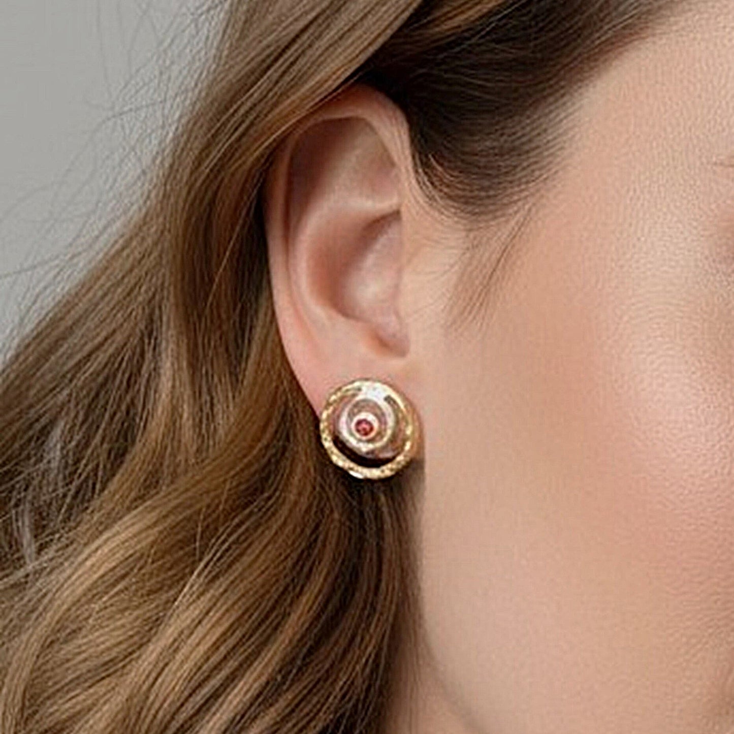 "Ruby Waves" Hoop Earrings – Sterling Silver and 24k Gold Vermeil
