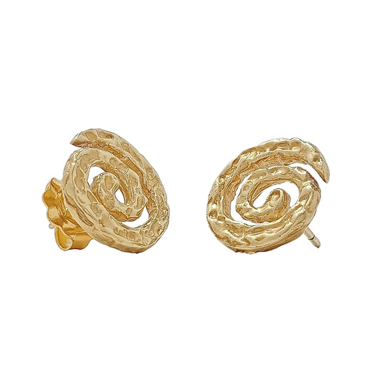 Pendientes Galaxia de botón en oro vermeil con espiral martillada