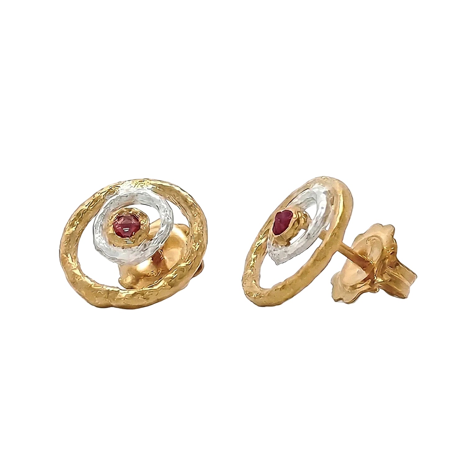 "Ruby Waves" Hoop Earrings – Sterling Silver and 24k Gold Vermeil