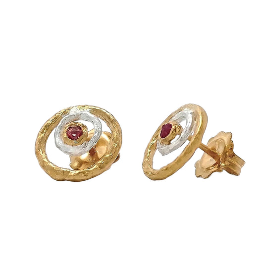 Pendientes Aros "Ondas de Rubí" – Plata de Ley y Oro Vermeil de 24k